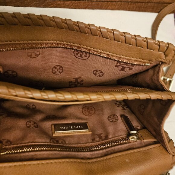 Tory Burch Tan Crossbody Marion Whipstitch Flap Bag 8" x 6" - Picture 4 of 9